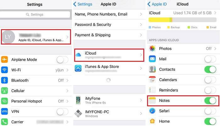 enable icloud notes syncing
